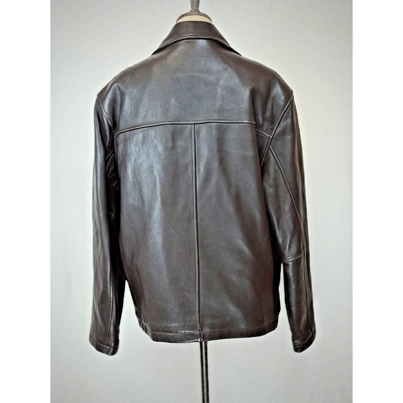 Dockers Premium Brown Leather Bomber Jacket Mens LARGE #1-0167 - Picture 3 of 9